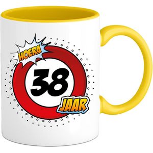 38 Jaar Verkeersbord Mok met teksts-sGrappig Verjaardag Beker Cadeaus-sBedrukte Koffie en Thee Mokkens-sZwarts-s330 ML