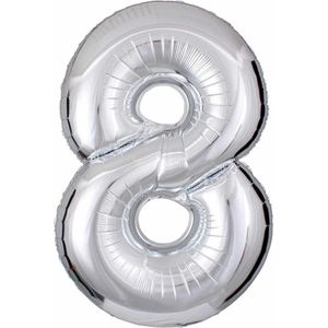 DW4Trading Zilver Cijfer Ballon 8 - Feestversiering - Decoratie - Helium Ballon - 40 cm