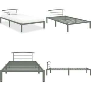 vidaXL Bedframe metaal grijs 100x200 cm - Bedframe - Bedframes - Eenpersoonsbed - Eenpersoonsbedden