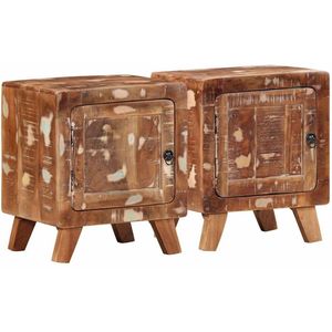 vidaXL - Nachtkastje - 2 - st - 40x32x46 - cm - massief - gerecycled - hout