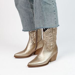 Manfield - Dames - Gouden metallic cowboy laarzen - Maat 36