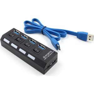 USB 3.0 Hub Splitter | USB verlenger |USB Super-Speed | Schakelaar per poort | 4-poorts