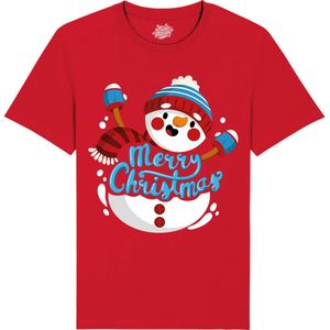 Sneeuwman - Foute kersttrui kerstcadeau - Dames / Heren / Unisex Kleding - Grappige Kerst, Oud en Nieuw en winter Outfit - T-Shirt - Unisex - Rood - Maat 3XL