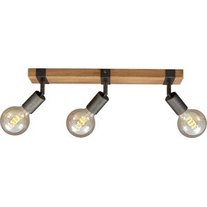 Briloner Leuchten WOOD BASIC plafondlamp - spots draaibaar - 3xE27 25W - Zwart en Metaal grijs