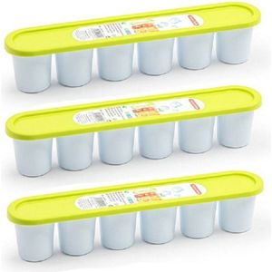 PlasticForte Grote ijsblokjes/ijsklontjes vormen - 3x - met deksel - groen - 30 x 6 cm - XXL