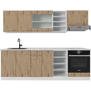 Vicco R-Line Complete keukeneenheid – 240 cm zonder werkblad Artisanaal eiken/wit zonder werkblad