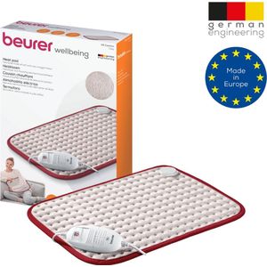 Beurer HK Comfort Cosy Elektrisch Warmtekussen - Heating pad - XL: 44 x 33 cm - 3 Warmtestanden - Max. 65°C - Snelle opwarming - Automatische uitschakeling - Fleece - Machinewasbaar - 3 Jaar garantie - Wit/rood