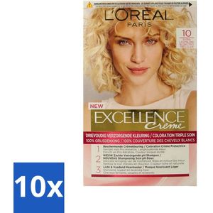L'Oréal Paris - Excellence Crème - Extra Lichtblond 10 - Haarverf - Permanente Haarkleuring - Bulkverpakking - 10 stuks