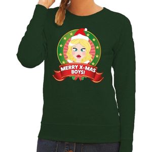 Foute kersttrui / sweater sexy kerstvrouw - groen - Merry Christmas boys voor dames 2XL