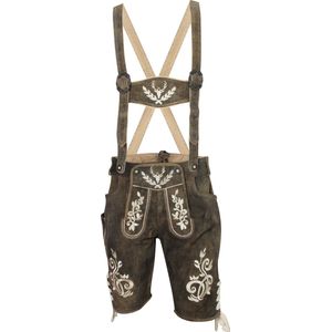 Lederhosen - Oktoberfest Kleding - 100% Antiek Koeienleer - 3D Borduurwerk - Maat 46