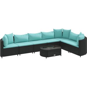 vidaXL Loungeset 8-delig - Zwart - Inclusief Kussens Loungeset - Lounge Set - Tuinmeubels - Buitendecoratie - Outdoor Furniture