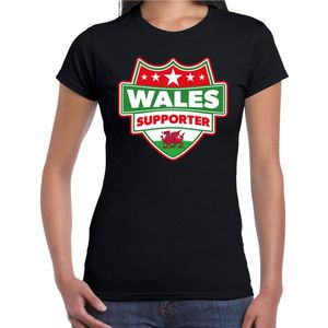 Wales supporter schild t-shirt zwart voor dames - Wales landen t-shirt / kleding - EK / WK / Olympische spelen outfit S