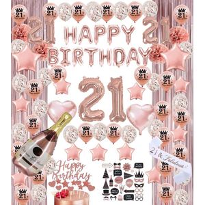 21 jaar verjaardag versiering - 21 Jaar Feest Verjaardag Versiering Set 118-delig  - Happy Birthday Slingers, Ballonnen, Foto props & Caketoppers - Decoratie Man Vrouw - Rose goud&Wit
