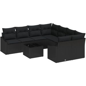 vidaXL - Tuinbank - Set - Set - van - 9 - Zwart - Rattan, - Polyester - Kussens