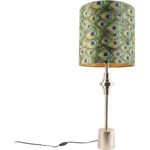 QAZQA diverso - Art Deco Tafellamp met kap - 1 lichts - H 995 mm - Pauw veren print - Woonkamer | Slaapkamer
