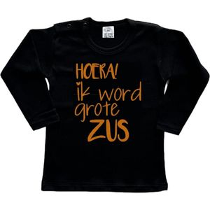 Shirt Aankondiging zwangerschap Ik word grote zus | lange mouw | Zwart/tan | maat 80 zwangerschap aankondiging bekendmaking Baby big sis sister