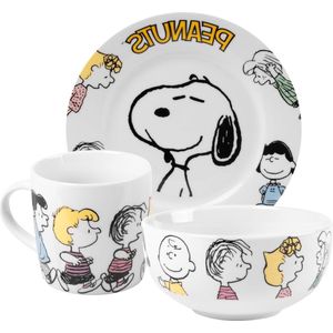Ontbijtset Snoopy Family - 3-delige servies set van porselein in wit borden set