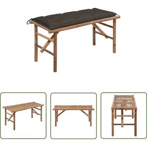 The Living Store Tuinbank inklapbaar met kussen 118 cm bamboe - Tuinbank - Bamboebank - Buitentijdbanken - Klapstoel - Lounge Stoel