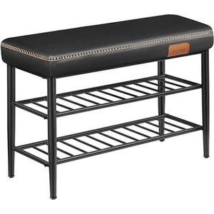 Ekho Collection schoenbank, bank, stoel, ingang, faux leer, naad, stijl uit de jaren 1960, modern, laadcapaciteit tot 135 kg, 30 x 80 x 50 cm, inkt zwart
