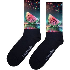 Watermeloen - Opkikker - Verjaardag cadeau - Grappige sokken - Leuke sokken - Hem haar sokken - Vrolijke sokken - Valentijn Cadeau - Moederdag - Vaderdag - Meloen - Fruit - Food - Kerst sokken - Sint cadeau - Socks maken Happy - 37-44