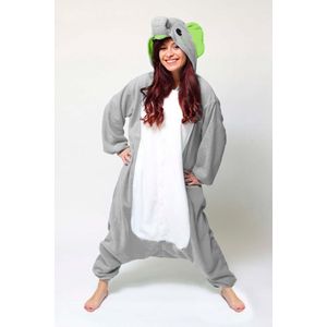 KIMU Onesie Grijze Olifant Pak - Maat M-L - Olifantenpak Kostuum Grijs 170 176 - Jumpsuit Huispak Pyjama Zacht Dierenpak Dames Heren Festival