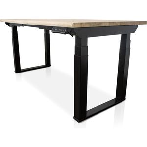 Zit-sta bureau met massief eiken boomstam blad 140 x 80 cm - MRC PRO Solid NEN-EN 527 - elektrisch verstelbaar - frame zwart - 125 cm hoog - 200KG draagvermogen