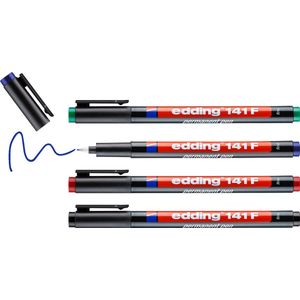 edding 141 F/4 S Permanent pen set - assorti 4 stuks: zwart, rood, blauw, groen - 0,6mm