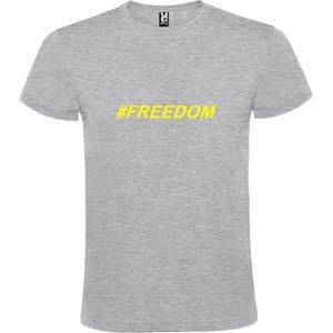 Grijs  T shirt met  print van ""# FREEDOM "" print Neon Geel size S