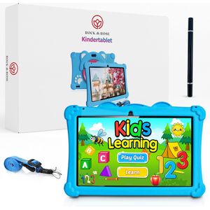Rock&Rose Kindertablet - 10.1 Inch - Blauw - Inclusief Stylus pen & 64GB SD - Geschikt vanaf 3 jaar - 32GB opslag - Educatief leerplezier voor kinderen - Hoge kwaliteit tablet voor eindeloos speel- en leerplezier