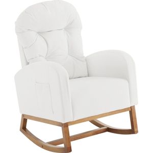 Merax - Schommelstoel - Luxe comfort - Massief houten poten - Wit