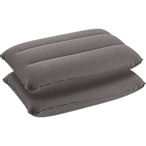 Opblaasbaar kussen, 2 stuks, campingkussen, reiskussen, licht luchtkussen, hoofdkussen, bevlokking, zitkussen voor strand, outdoor, wandelen, 44 x 28 cm, grijs