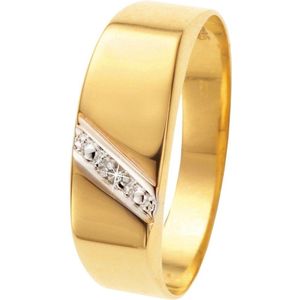 Lucardi Heren Zegelring met diamant 0.01ct - Ring - Cadeau - 14 Karaat Goud - Geelgoud