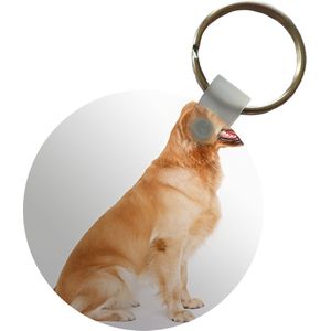 Sleutelhanger - Zijaanzicht van een zittende Golden Retriever - Plastic - Rond - Uitdeelcadeautjes