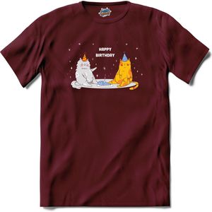 Happy Birthday Cats | Verjaardag - Katten - Happy Birthday - T-Shirt - Unisex - Burgundy - Maat XXL