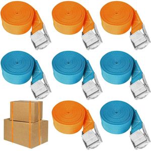 Spanbanden met ratel 1 m x 25 mm - zware sjorriemen - oranje en blauw - verstelbare cargobandjes - gesp - motorfiets - fiets - lading - vrachtwagens - bagage Spanbanden met ratel