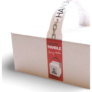 Handvat Etiket op rol | 250 stuks | Handy Handle labels | Draaggewicht 20kg | 45x480mm | wit etiket | handgreep zelfklevend | wijnetiket | drager voor wijndozen | alternatief voor een plastic tas | Duurzaam en milieuvriendelijk