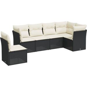 vidaXL - 6-delige - Loungeset - met - kussens - poly - rattan - zwart