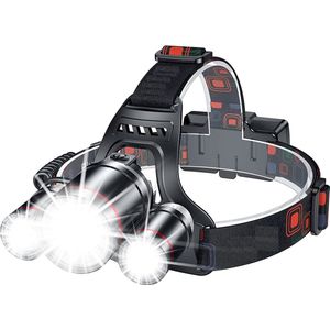 Superheldere 6000 lumen, IPX6 waterdichte LED hoofdlamp, met SOS lamp achterkant hoofd, USB oplaadbaar, 90 graden instelbaar, met rood waarschuwingslicht en 5 modi, , zoombaar, outdoor, hardlopen, kamperen, joggen, vissen, rampen, blackout enz