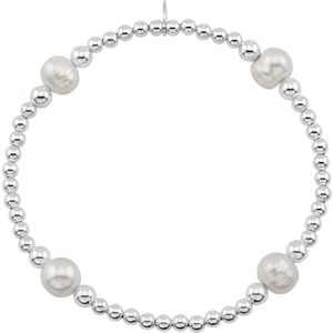 Zilveren armband dames | Zilveren armband van elastiek met zilveren bolletjes en parels