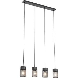 QAZQA jim - Industriele Hanglamp eettafel - 4 lichts - L 76 cm - Zwart - Industrieel - Woonkamer | Slaapkamer | Keuken