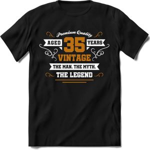 35 Jaar Legend T-Shirt | Goud - Wit | Grappig Verjaardag en Feest Cadeau Shirt | Dames - Heren - Unisex | Tshirt Kleding Kado | - Zwart - 3XL