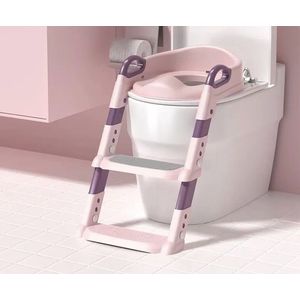 WC Verkleiner met Trapje - Life Nur - Toilettrainer met Handvaten en Opstapje - Opvouwbaar Toilet Bril Zitje - WC Zindelijkheids Training voor Jongens/Meisjes - Urinoirs voor Kind/Peuter van 2 tot 7 jaar - Roze