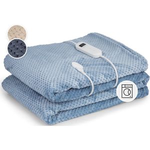 Klarstein XXL Elektrische knuffeldeken - Elektrisch deken met automatische uitschakeling - 200X180 cm - Elektrisch warmtedeken - Wasmachine bestendig - Dubbelzijdige Elektrische Deken Voor Bed & Bank - 9 Standen - Blauw
