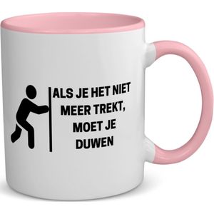 Akyol - als je het niet meer trekt, moet je duwen koffiemok - theemok - roze - Collega - collega - grappige tekst - 350 ML inhoud