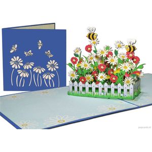 Popcards popupkaarten – Bloemenperk met bijtjes Verjaardagskaart Margriet Klaproos Bijen Bloemen Vriendschap Liefde Koppel Felicitatie pop-up kaart 3D wenskaart
