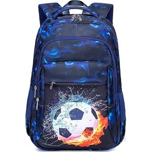 Schoolrugzak blauw voetbaltas voor jongens/meisjes - schooltas voor tieners/brugklas - grote capaciteit 4 vakken, waterdicht, lichtgewicht rugzak - weekendtas, schooltas, reistas dagelijks gebruik