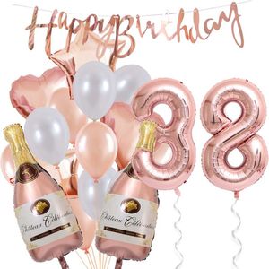 38 Jaar Verjaardag Cijferballon 38 - Feestpakket Snoes Ballonnen Pop The Bottles - Rose White Versiering