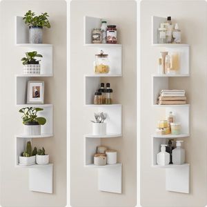 hoekplank, wandplank met 5 planken, zwevende plank, voor keuken, slaapkamer, woonkamer, studeerkamer, kantoor, wit