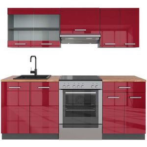 Vicco R-Line Complete keukeneenheid – 200 cm , WB Eik Bordeaux hoogglans/antraciet , WB Eik