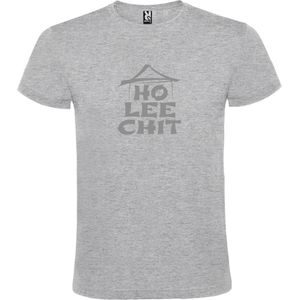 Grijs t-shirt met "" Ho Lee Chit "" print Zilver size XXXL